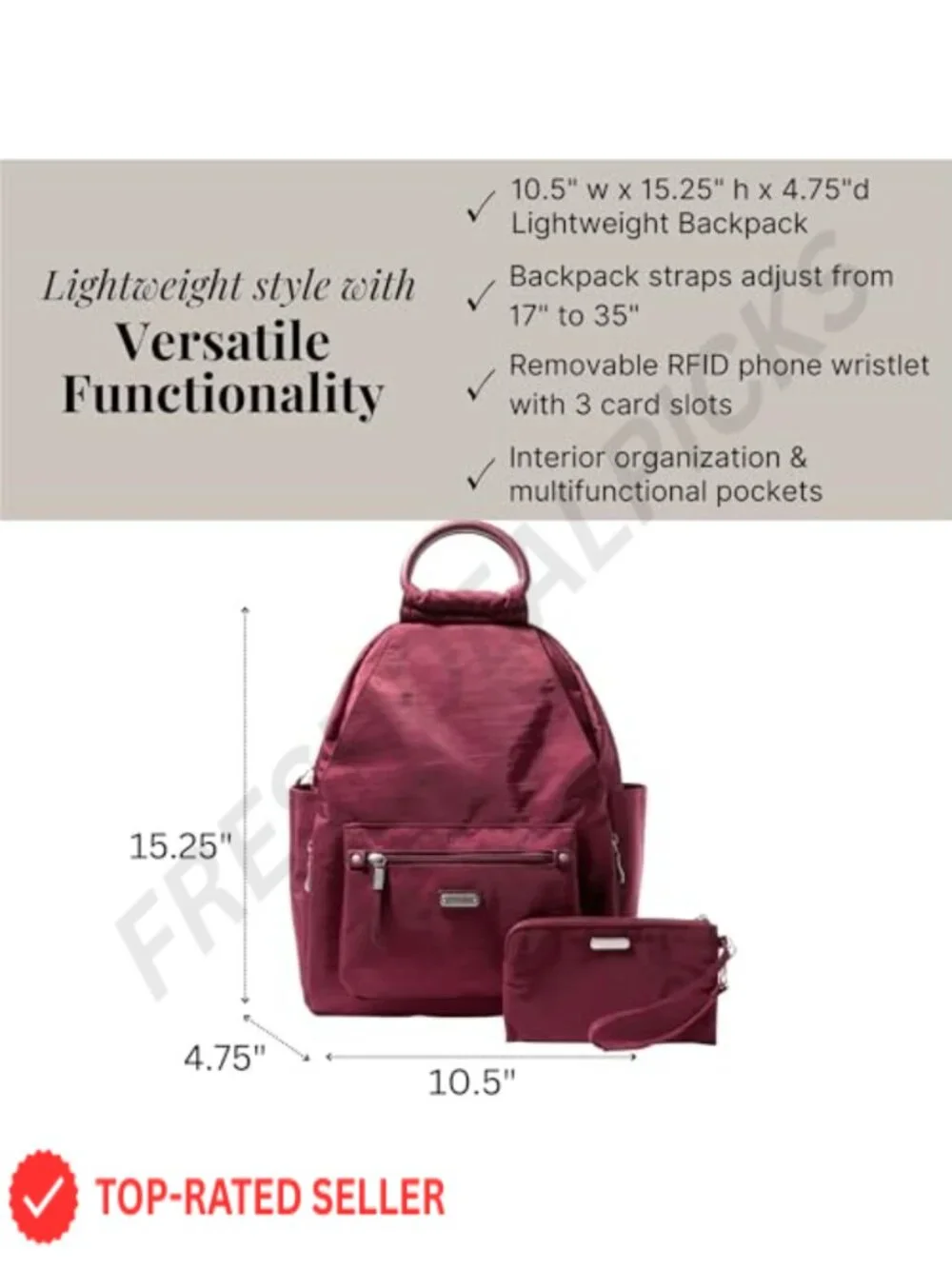 Baggallini All Day Backpack RFID Wristlet Nylon Lightweight Travel